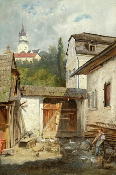 Framed Print : Courtyard in Kremnica, before 1890. Creator: Vojtech Angyal Framed Print : Courtyard in Kremnica, before 1890. Creator: Vojtech Angyal