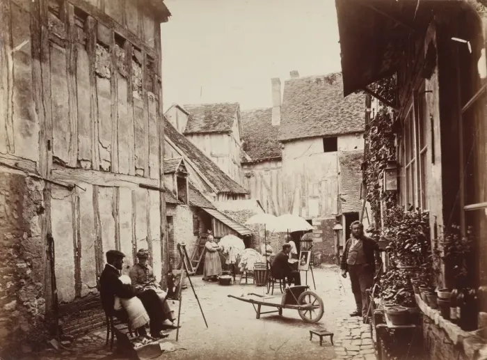 Framed Print : Courtyard with Painters, late 1860s. Creator: Unidentified Photographer Framed Print : Courtyard with Painters, late 1860s. Creator: Unidentified Photographer