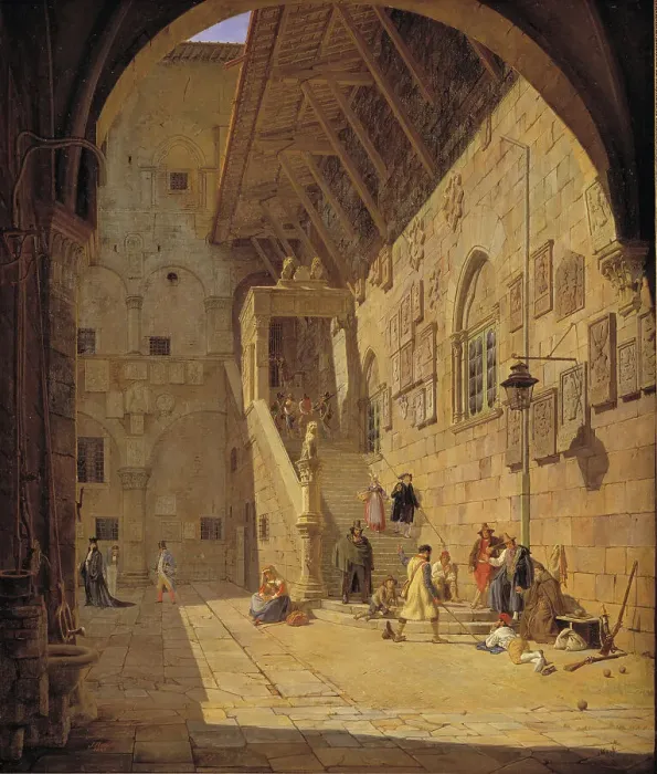 Framed Print : The Courtyard of the Palazzo del Bargello. Florence, 1842. Creator: Jorgen Pedersen Roed Framed Print : The Courtyard of the Palazzo del Bargello. Florence, 1842. Creator: Jorgen Pedersen Roed