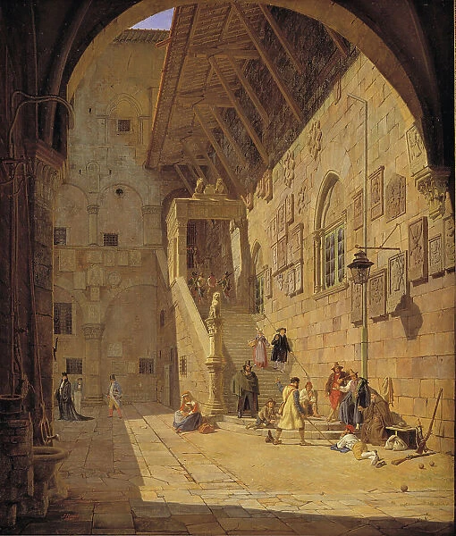 The Courtyard of the Palazzo del Bargello. Florence, 1842. Creator: Jorgen Pedersen Roed