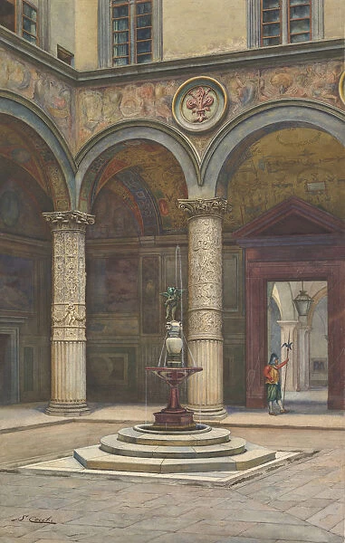 Courtyard of the Palazzo Vecchio, Florence, 19th century. Creator: Francesco Salviati