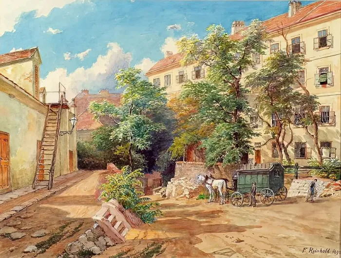 Framed Print : The courtyard of the police prison house on Theobaldgasse in Vienna, 1892. Creator: Franz Reinhold Framed Print : The courtyard of the police prison house on Theobaldgasse in Vienna, 1892. Creator: Franz Reinhold