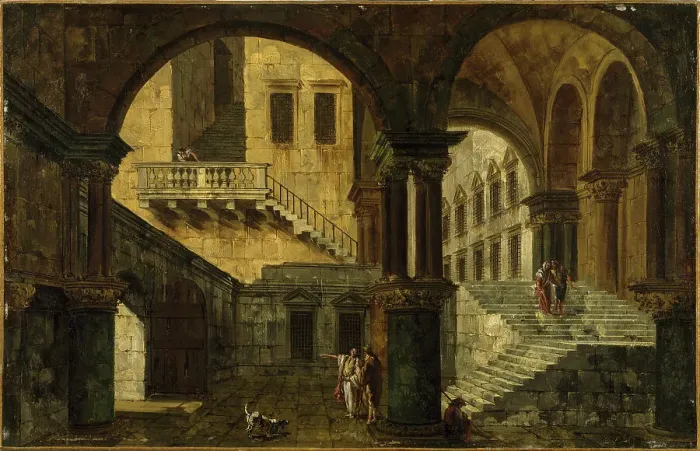 Framed Print : Courtyard in a Renaissance House, c18th century. Creator: Michele Marieschi Framed Print : Courtyard in a Renaissance House, c18th century. Creator: Michele Marieschi