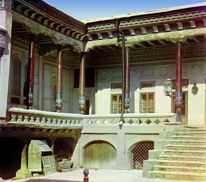 Framed Print : In the courtyard of a Sart home, on the outskirts of Samarkand, between 1905 and 1915. Creator: Sergey Mikhaylovich Prokudin-Gorsky Framed Print : In the courtyard of a Sart home, on the outskirts of Samarkand, between 1905 and 1915. Creator: Sergey Mikhaylovich Prokudin-Gorsky