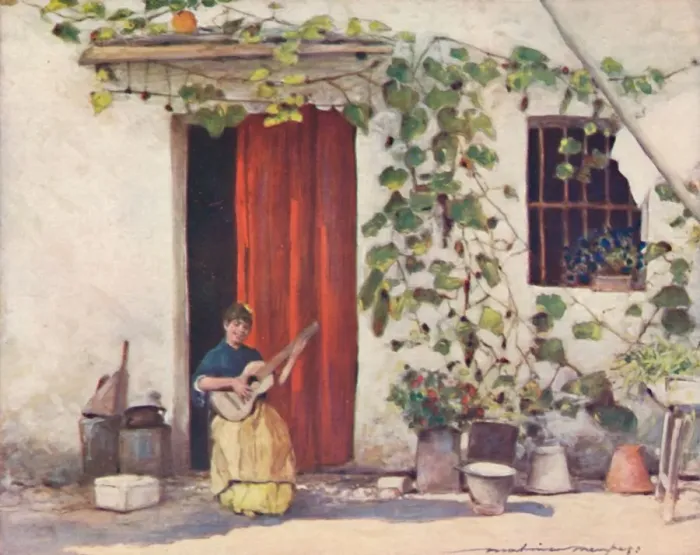 Framed Print : A Courtyard, Seville, 1903. Artist: Mortimer L Menpes Framed Print : A Courtyard, Seville, 1903. Artist: Mortimer L Menpes