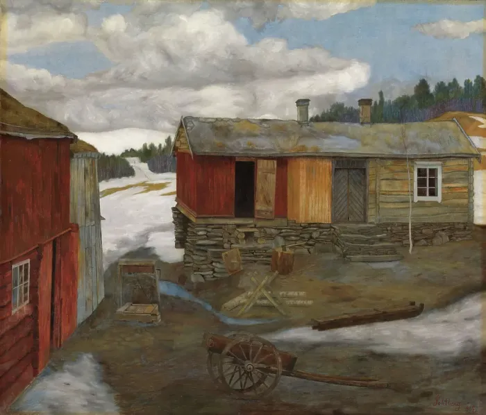 Framed Print : Courtyard in Slush at Roros, 1905. Creator: Harald Sohlberg Framed Print : Courtyard in Slush at Roros, 1905. Creator: Harald Sohlberg
