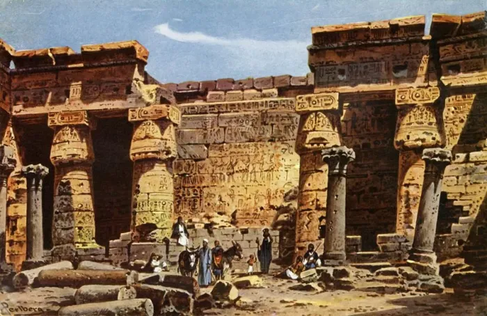 Framed Print : Courtyard of the temple of Medinet Hobou, c1918-c1939. Creator: Unknown Framed Print : Courtyard of the temple of Medinet Hobou, c1918-c1939. Creator: Unknown