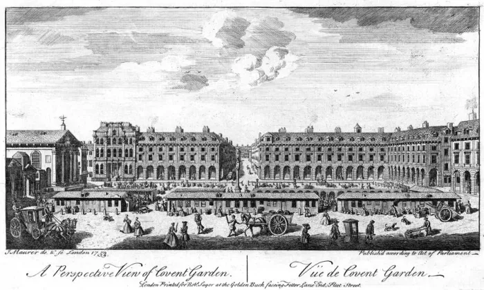 Framed Print : Covent Garden, London, showing stalls in the centre of the square, 1753 Framed Print : Covent Garden, London, showing stalls in the centre of the square, 1753