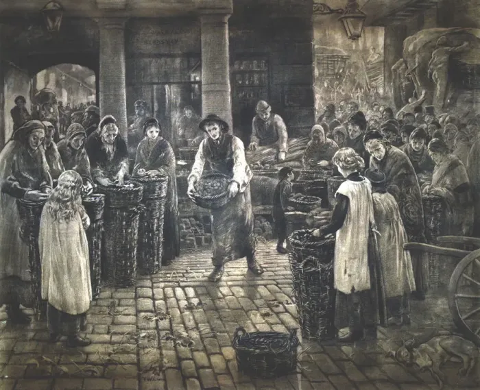 Framed Print : Covent Garden Scene - Women Workers Standing, c1862-1935 Framed Print : Covent Garden Scene - Women Workers Standing, c1862-1935