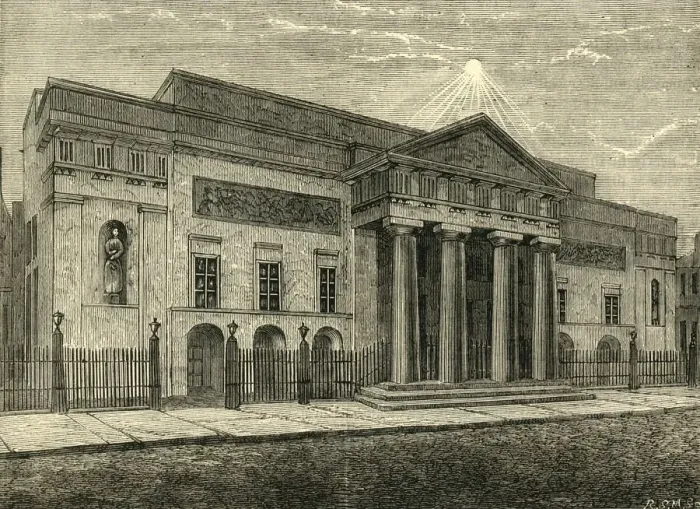 Framed Print : Covent Garden Theatre: Front in 1850, (1881). Creator: Unknown Framed Print : Covent Garden Theatre: Front in 1850, (1881). Creator: Unknown