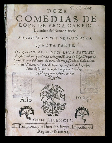 Cover Doce comedias (Twelve comedies) by Lope de Vega, published in 1624 in Pamplona