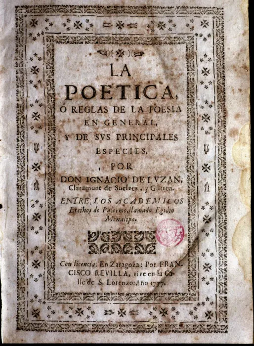 Framed Print : Cover of the first edition of La poetica (The Poetics) by Ignacio de Luzan Framed Print : Cover of the first edition of La poetica (The Poetics) by Ignacio de Luzan