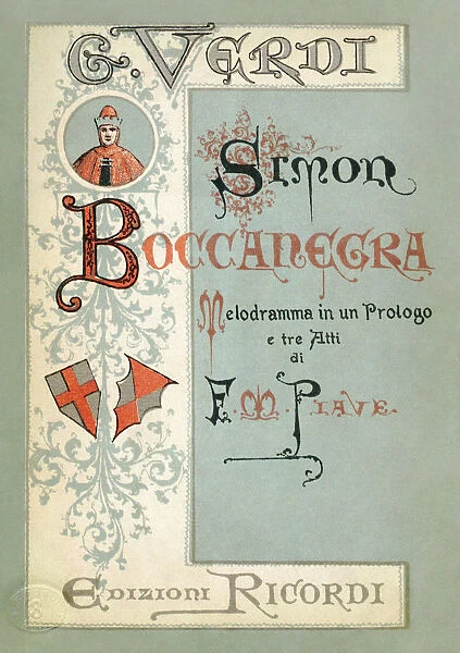 Cover to the first edition of the Libretto of opera Simon Boccanegra by Giuseppe Verdi, 1881