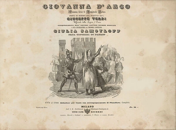 Cover of the first edition of the vocal score of opera Giovanna d Arco by Giuseppe Verdi, c. 1846