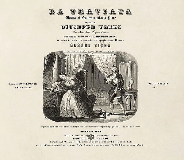 Cover of the first edition of the vocal score of opera La Traviata by Giuseppe Verdi. Creator: Ratti, Leopoldo (1821-1874)