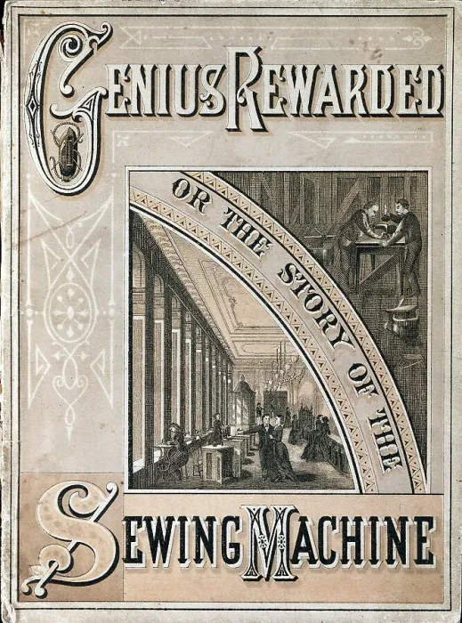Framed Print : Cover of Genius Rewarded, or the History of the Singer Sewing Machine, 1880 Framed Print : Cover of Genius Rewarded, or the History of the Singer Sewing Machine, 1880