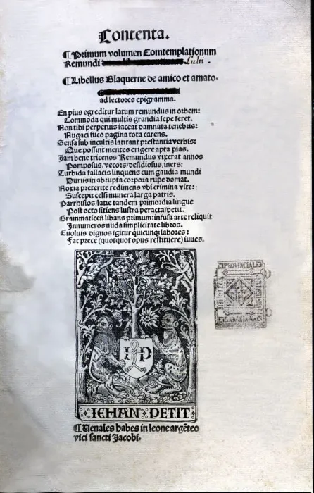 Framed Print : Cover of the Latin edition printed by Jean Petit in Paris in 1505, Libre d Amic e d Amat Framed Print : Cover of the Latin edition printed by Jean Petit in Paris in 1505, Libre d Amic e d Amat