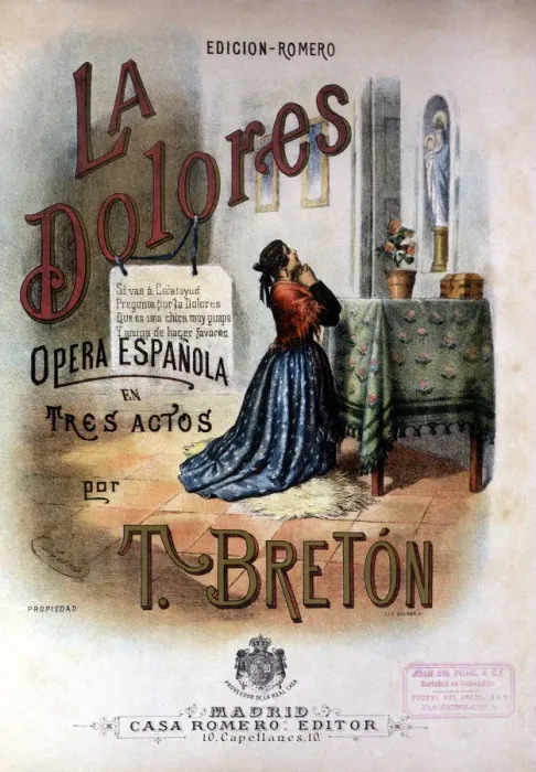Framed Print : Cover of the operetta La Dolores, 1895, work by composer Tomas Breton Framed Print : Cover of the operetta La Dolores, 1895, work by composer Tomas Breton
