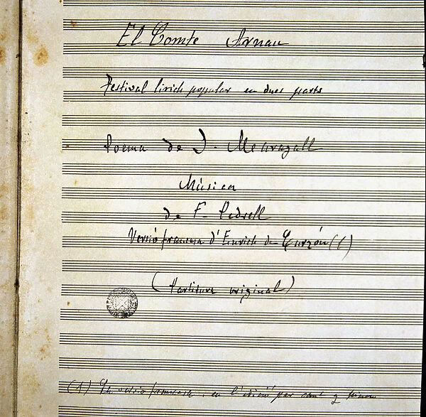 Cover of the original score of the opera The Comte Arnau 1904 by Felipe Pedrell