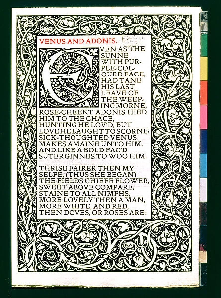 Cover of the poems of Shakespeare Venus and Adonis, published in 1593