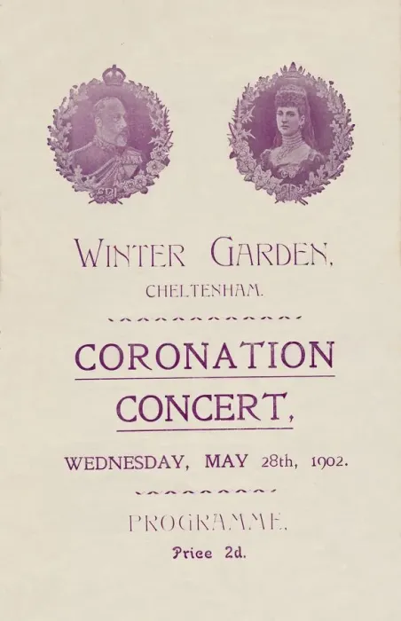 Framed Print : Cover of programme for a Coronation Concert at the Winter Garden, Cheltenham, 1902 Framed Print : Cover of programme for a Coronation Concert at the Winter Garden, Cheltenham, 1902