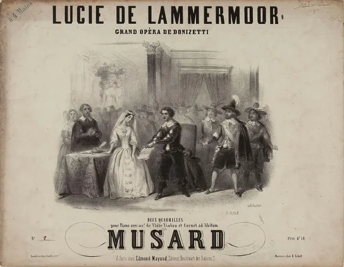 Framed Print : Cover of the score of the opera Lucia di Lammermoor by Gaetano Donizetti, 1839. Creator: Coindre, Victor (1816-1896) Framed Print : Cover of the score of the opera Lucia di Lammermoor by Gaetano Donizetti, 1839. Creator: Coindre, Victor (1816-1896)