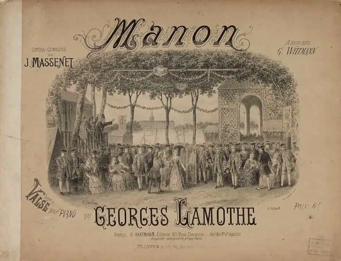Framed Print : Cover of the score of the opera Manon by J. Massenet, ca 1884. Creator: Gaildrau, Jules (1816-1898) Framed Print : Cover of the score of the opera Manon by J. Massenet, ca 1884. Creator: Gaildrau, Jules (1816-1898)