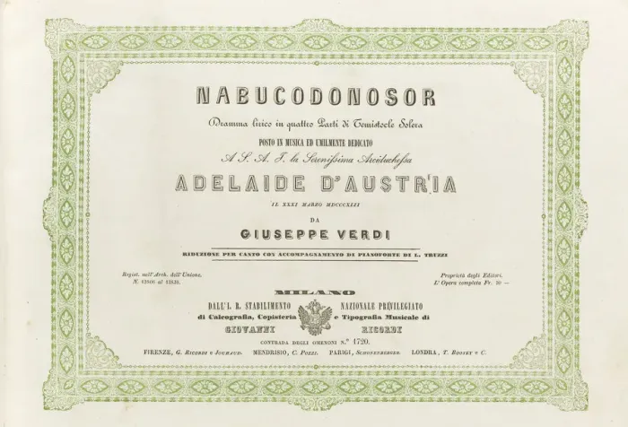 Framed Print : Cover of the score of the opera Nabucco by Giuseppe Verdi, 1842 Framed Print : Cover of the score of the opera Nabucco by Giuseppe Verdi, 1842