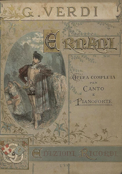 Cover of the vocal score of opera Ernani by Giuseppe Verdi. Creator: Anonymous