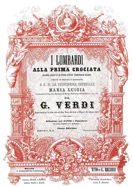 Cover of the vocal score of opera I Lombardi alla prima crociata by Giuseppe Verdi, 1861
