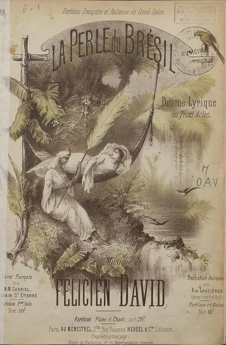 Framed Print : Cover of the vocal score of opera La Perle du Brésil (The Pearl of Brazil) by Félicien David, c.1884 Creator: Anonymous Framed Print : Cover of the vocal score of opera La Perle du Brésil (The Pearl of Brazil) by Félicien David, c.1884 Creator: Anonymous