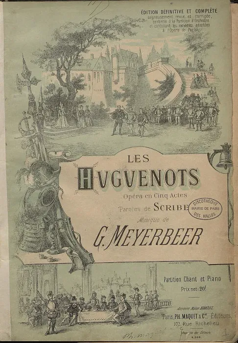 Framed Print : Cover of the vocal score of opera Les Huguenots by Giacomo Meyerbeer, 1890s. Creator: Anonymous Framed Print : Cover of the vocal score of opera Les Huguenots by Giacomo Meyerbeer, 1890s. Creator: Anonymous