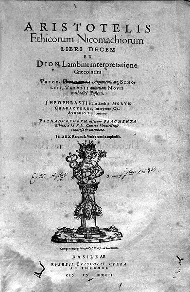 Cover of the work Ethicorum Nicomachiorum by Aristotle, edition of 1582