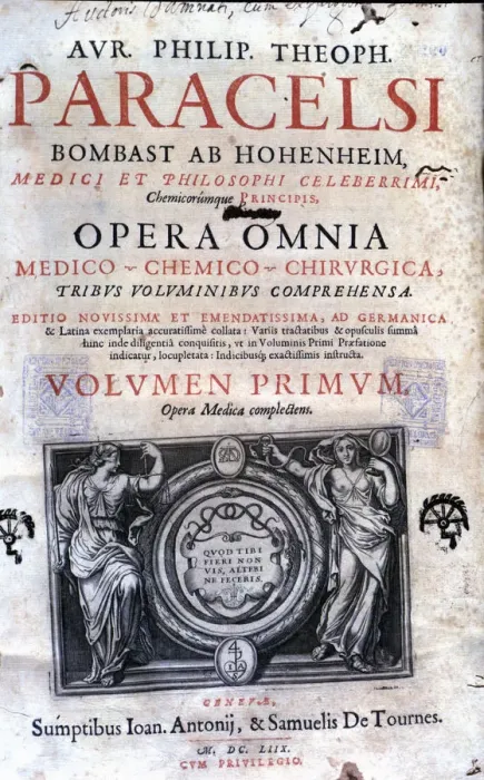 Framed Print : Cover of the work Opera Omnia by Paracelsus, edition of 1658 Framed Print : Cover of the work Opera Omnia by Paracelsus, edition of 1658