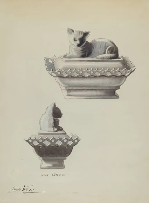 Framed Print : Covered Dish (Cat), c. 1936. Creator: James Vail Framed Print : Covered Dish (Cat), c. 1936. Creator: James Vail
