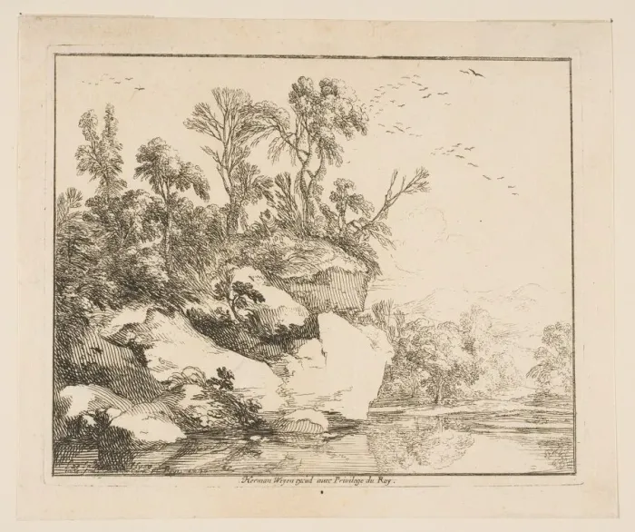 Framed Print : The Covered Rocks, 1640. Creator: Laurent de la Hyre Framed Print : The Covered Rocks, 1640. Creator: Laurent de la Hyre