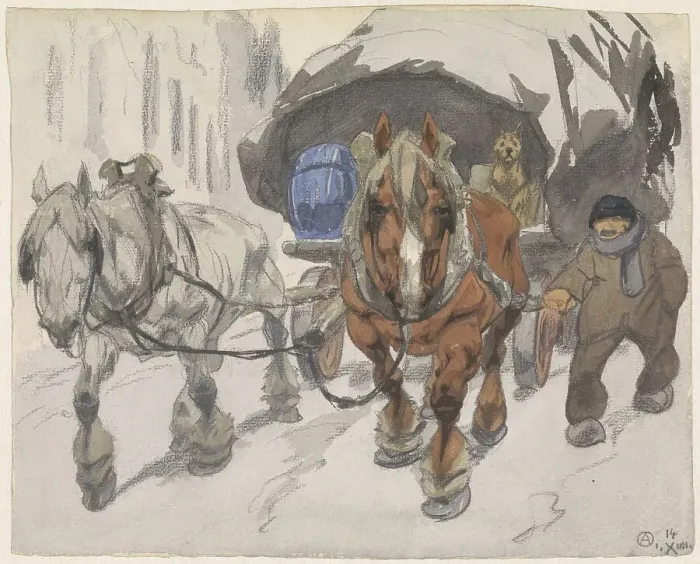 Framed Print : Covered wagon with two horses, 1914. Creator: Alfred Ost Framed Print : Covered wagon with two horses, 1914. Creator: Alfred Ost