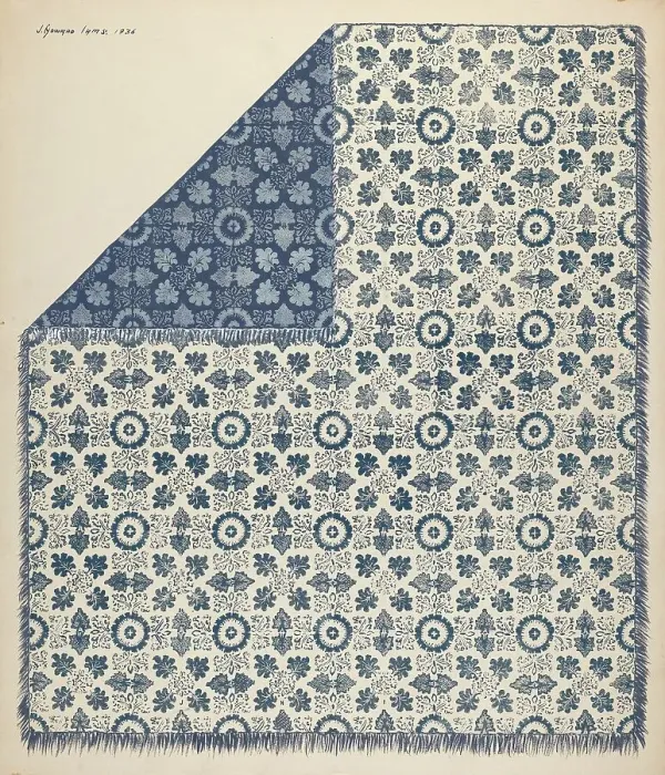 Framed Print : Coverlet, 1936. Creator: J. Howard Iams