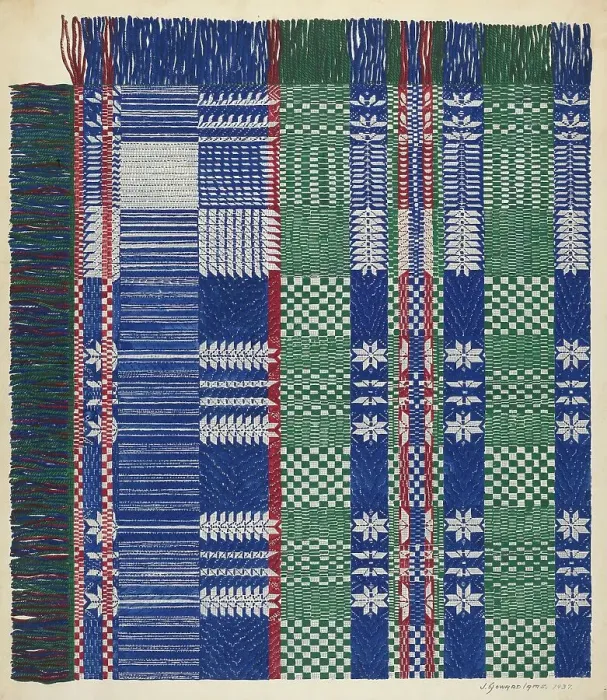 Framed Print : Coverlet, 1937. Creator: J. Howard Iams Framed Print : Coverlet, 1937. Creator: J. Howard Iams