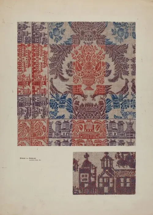 Framed Print : Coverlet: Boston Town, c. 1939. Creator: Byron Dingman Framed Print : Coverlet: Boston Town, c. 1939. Creator: Byron Dingman