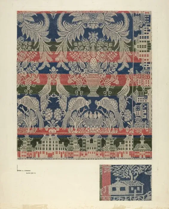 Framed Print : Coverlet, Boston Town, c. 1940. Creator: Byron Dingman Framed Print : Coverlet, Boston Town, c. 1940. Creator: Byron Dingman