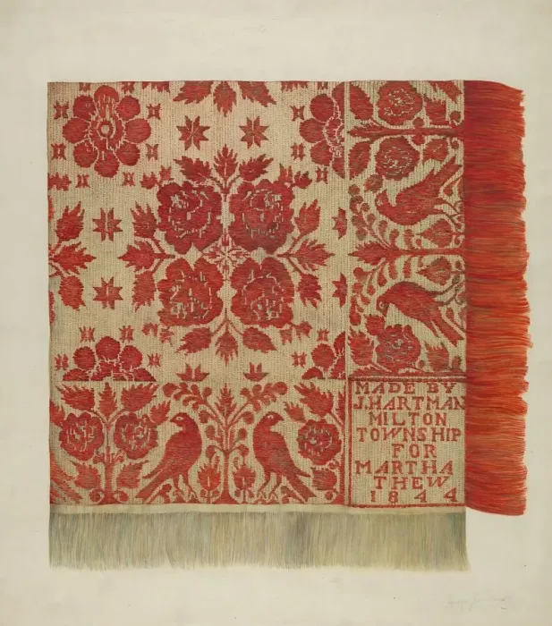 Framed Print : Coverlet, c. 1937. Creator: Harry Jennings