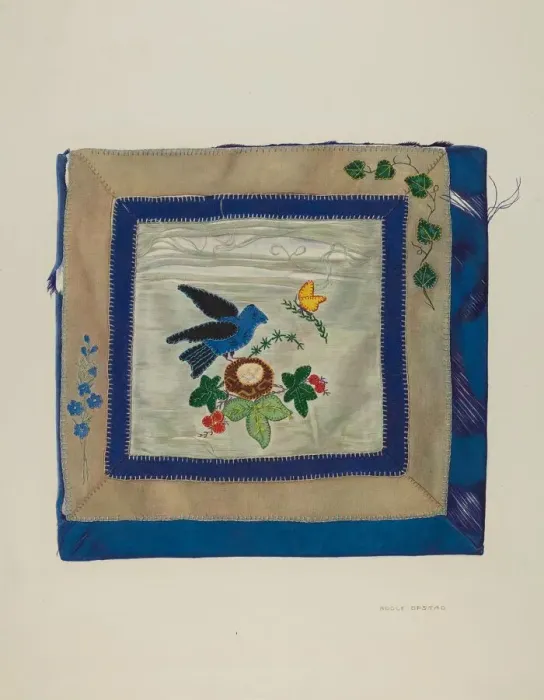Framed Print : Coverlet (Detail of Bluebird), c. 1941. Creator: Adolph Opstad Framed Print : Coverlet (Detail of Bluebird), c. 1941. Creator: Adolph Opstad