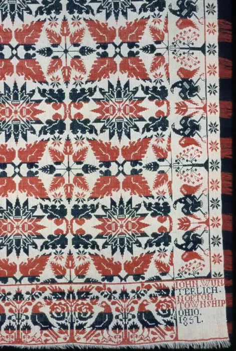Framed Print : Coverlet, Ohio, 1857. Creator: John Wunterlich Framed Print : Coverlet, Ohio, 1857. Creator: John Wunterlich