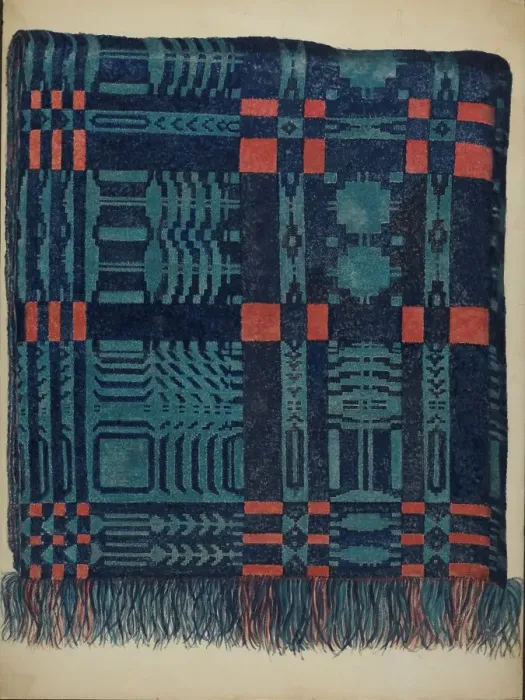 Framed Print : Coverlet - Pine Tree Border, c. 1937. Creator: Eva Wilson Framed Print : Coverlet - Pine Tree Border, c. 1937. Creator: Eva Wilson