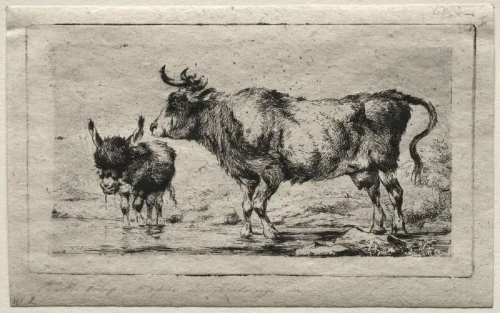 Framed Print : Cow and Ass, 1849. Creator: Charles Meryon (French, 1821-1868) Framed Print : Cow and Ass, 1849. Creator: Charles Meryon (French, 1821-1868)