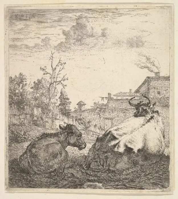 Framed Print : The Cow and the Calf, 17th century. Creator: Karel Du Jardin Framed Print : The Cow and the Calf, 17th century. Creator: Karel Du Jardin
