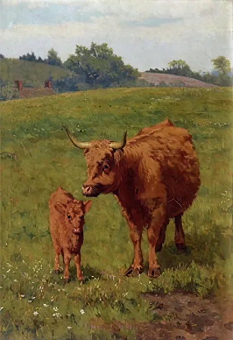 Framed Print : Cow and Calf, 1881. Creator: Bryan Hook Framed Print : Cow and Calf, 1881. Creator: Bryan Hook