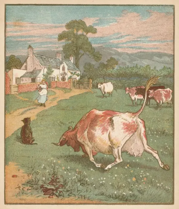 Framed Print : This is the cow with the crumpled horn... c1878. Creator: Randolph Caldecott