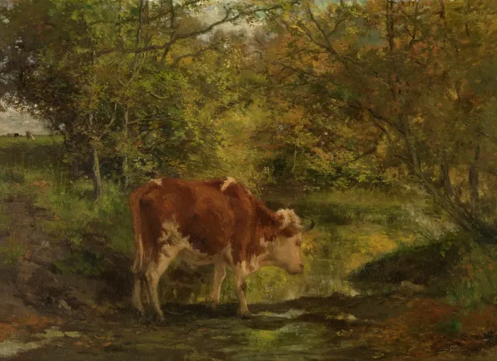 Framed Print : Cow at the Ditch, 1864. Creator: Hippolyte Boulenger Framed Print : Cow at the Ditch, 1864. Creator: Hippolyte Boulenger